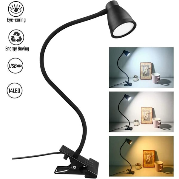 Home Clip -pöytälamppu Silmiensuojaus LED-pöytälamppu (musta) ，Luemiseen, Valaistukseen