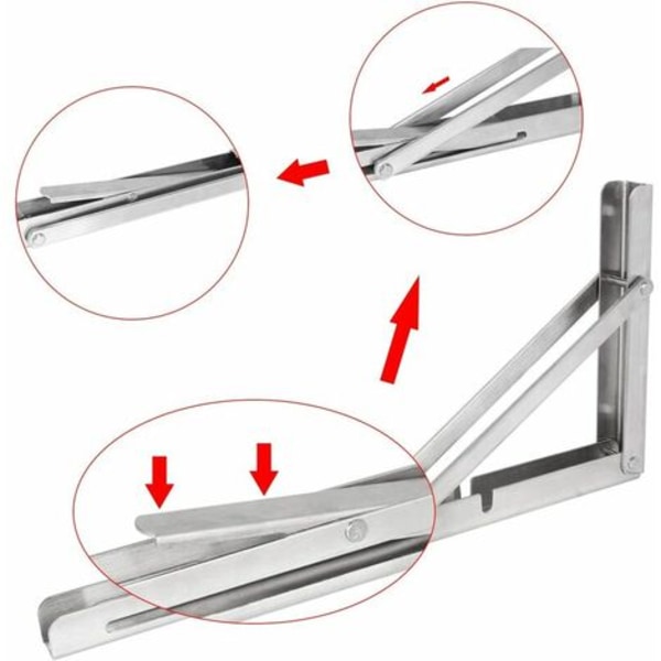 Sammenleggbar hyllebrakett, sett med 2 sammenleggbare hyllebraketter i rustfritt stål, sammenleggbar veggbrakett - sammenleggbar brakett med