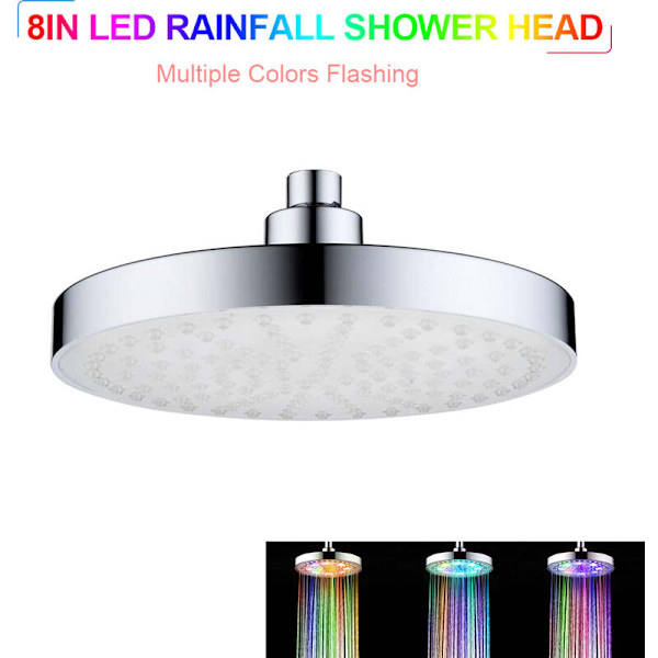 Farveskiftende 8 tommer rund ABS LED Top Spray Shower (farverig automatisk farveskift)