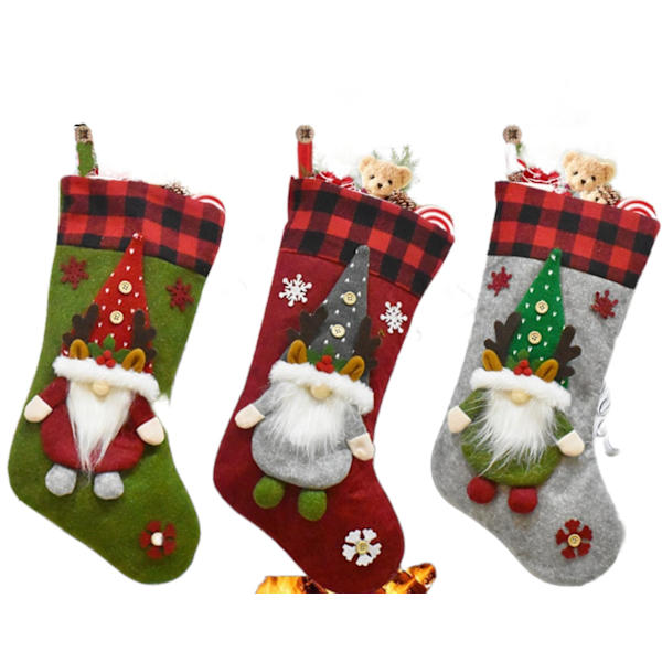 Julstrumpa Ansiktslös docka Juldekorationspresent (röd+grön+grå),
