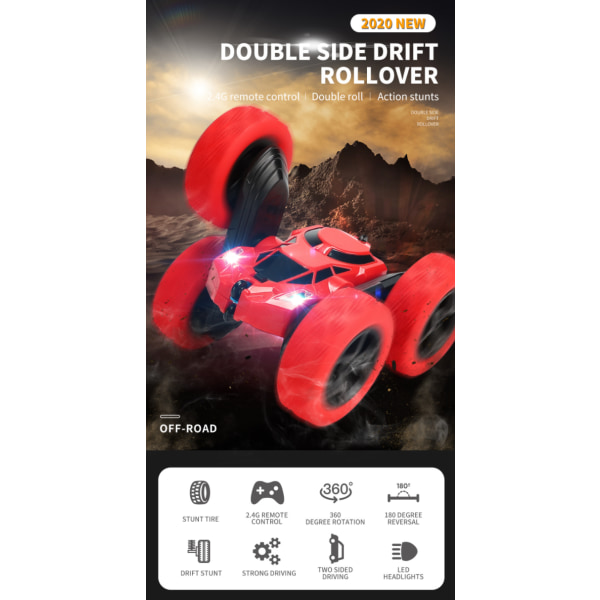 Stunt dobbeltsidet 360 graders roterende og rullende højhastighedsfjernbetjening legetøjsbil (blå)