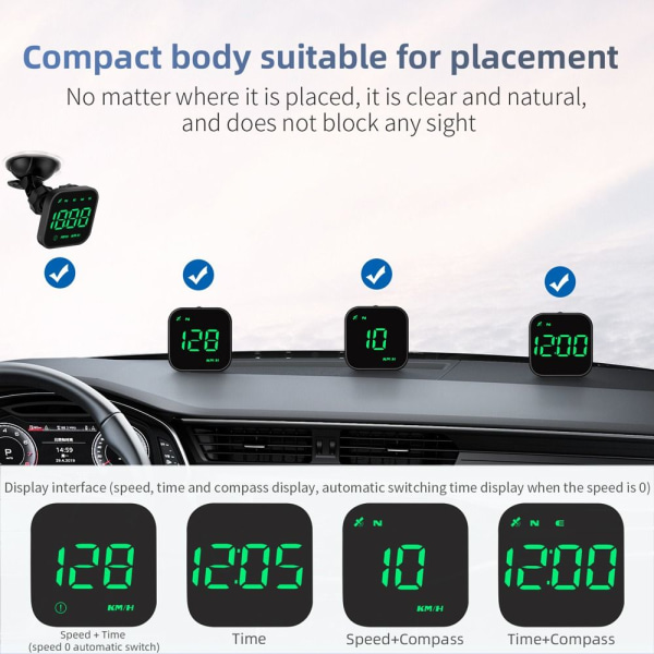 Digitaalinen GPS Hastighetsmätare Bil Head Up Display GRÖNT LJUS