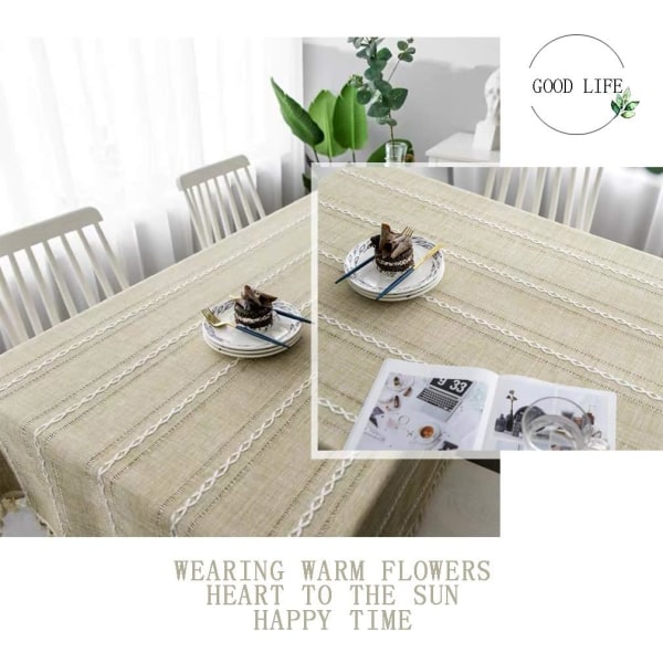 Elegant bomulds- og hørdug, vaskbart køkkenbordsdæksel til spisebord, picnicdug (striber - abrikos, 110 x 110 cm),