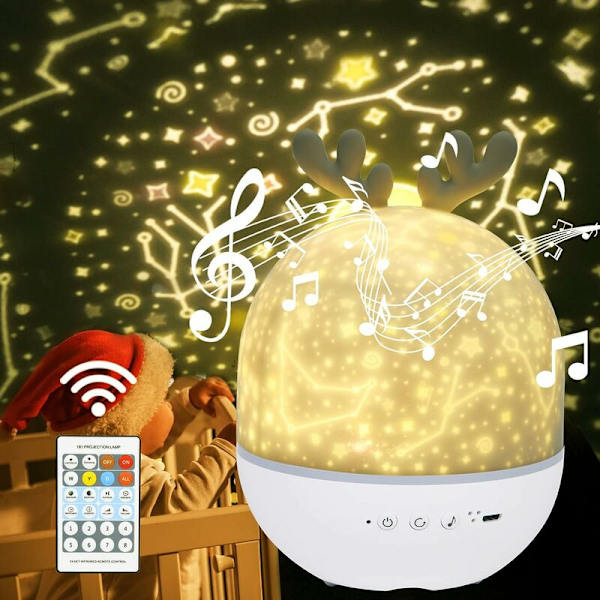 Cute Deer Bluetooth-fjernkontroll Gratis 6 sett med lys 1W Drømmeroterende projeksjonslys Soveromsnattlys, for ind