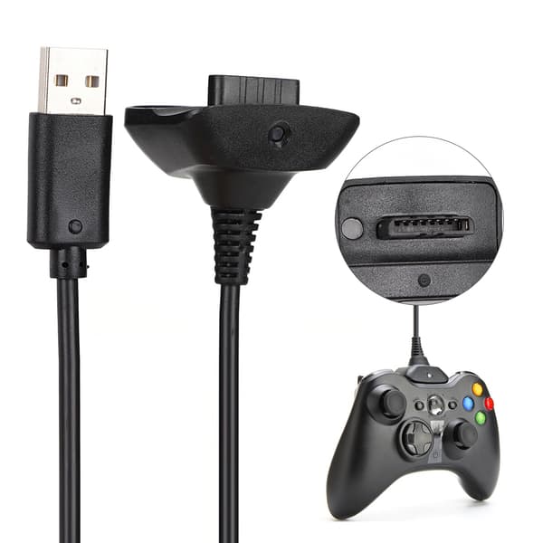 Højkvalitets 2 I 1 1.5m Ladekabel Til Microsoft XBOX 360 Controller Hurtig Opladning (Sort)
