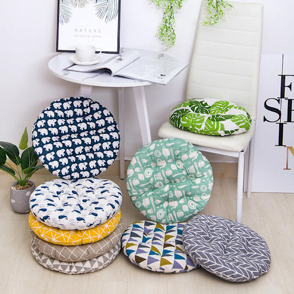 4 stycken runda gröna lagerblad 40 cm tjock vinterkudde Stolkudde Växtblommönster