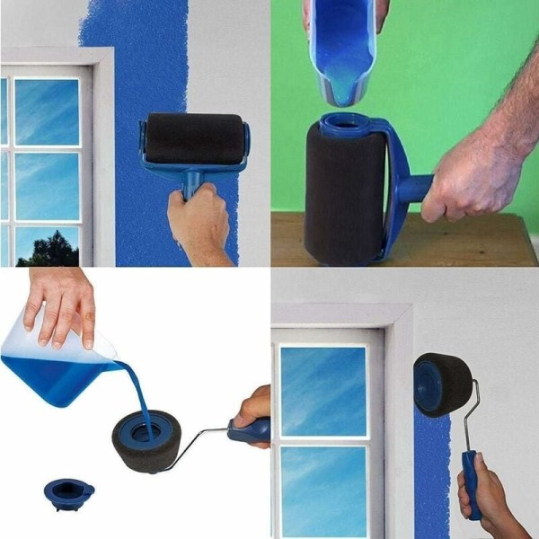 Paint Roller Kit med 6 målarverktyg, med integrerad tank, anti-dropp och anti-smuts system, lätt att använda