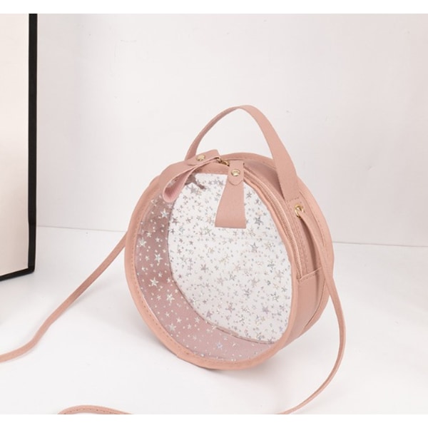 Pieni pyöreä kirkas Star Sequin Messenger Bag Sweet Hand Olkalaukku (vaaleanpunainen)