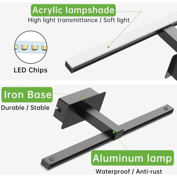 Sort 6000K koldt hvidt lys moderne minimalistisk lys luksus aluminium akryl badeværelse spejl pandelampe, til badeværelse spejl