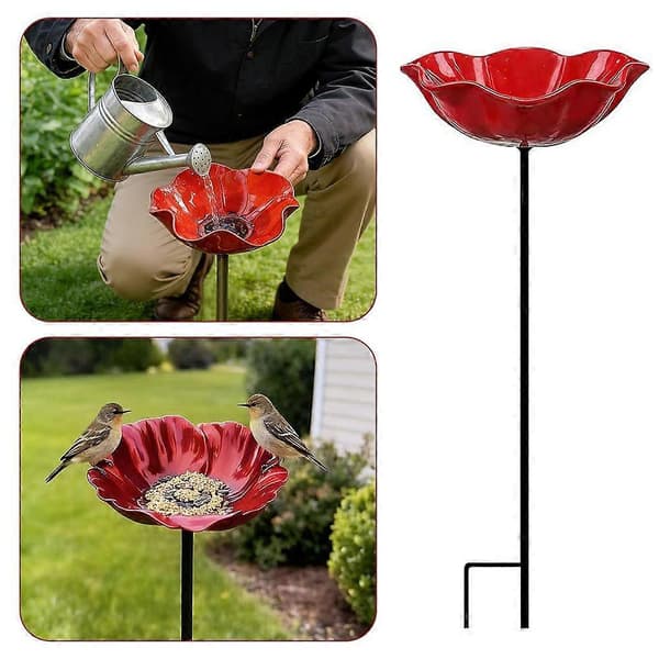 Håndlavet Metal Blomster Fuglebad Pæl Rustfri Havefoderautomat Til Udendørs Kunst Levende Farver Til Haveindretning 2pcs