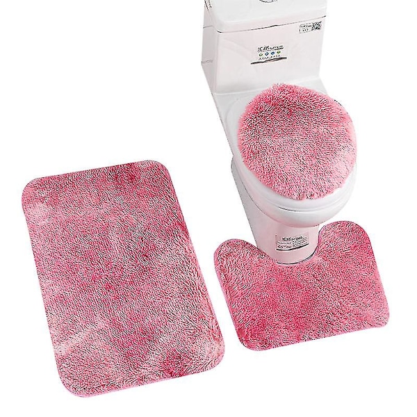 3stk Badeværelses toilettæppesæt, skridsikker bademåtte Pink