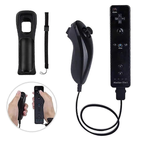 Ny Bluetooth-gamepad for U-konsoll med Motion Plus, avansert Nunchuck og komfortabel håndleddsremfjernkontroll Black