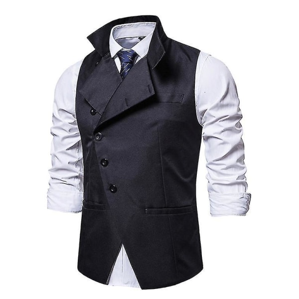 Menn Lapel Suit Vest Uformell Stilig ensfarget vest XL Black