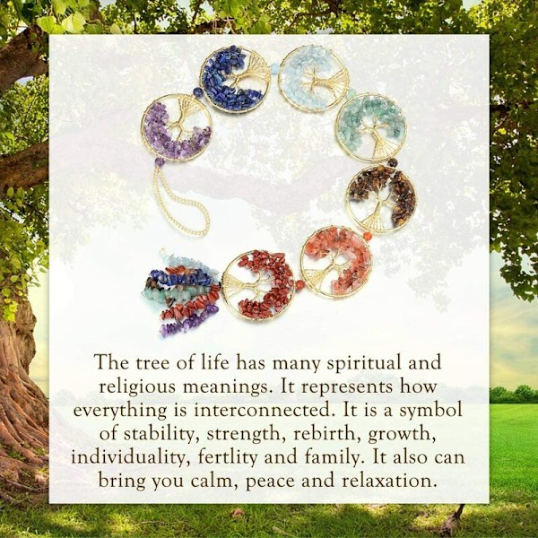 7Chakra Ornament Tree of Life Riippuva kivikoristelu Chakra Riippuva Jooga Koriste Auto/Puutarha/Ikkuna Elämän Puu Ornamentti，