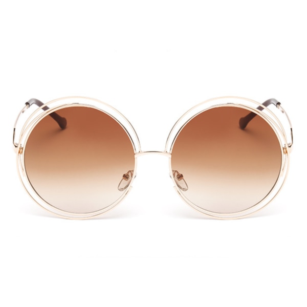 Runde solbriller til kvinder Real Film Flat Mirror Solbriller (Gradient Tea med skinnende guldramme),