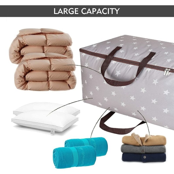 Pakke 100L plaggpose, vanntett fortykket overdimensjonert oppbevaringspose, reiseveske (grå stjerne)