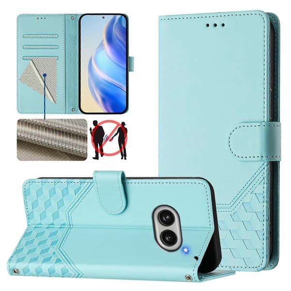 Honeycomb prægning RFID læder telefoncover Mint Green For Nothing Phone 2a