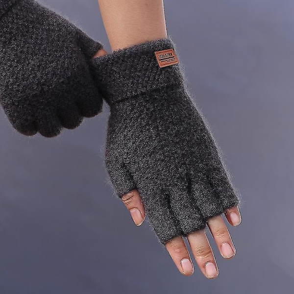 Vinter Fingerless Handskar För Halvfinger Skriva Kontor Stickad Alpaca Ull Varm Läder Etikett Tjocka Elastiska Körhandskar