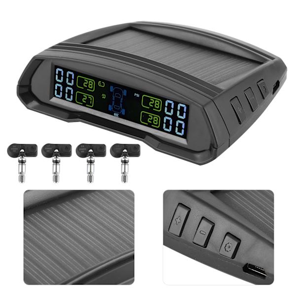 Trådløs Dæktryksalarm Overvågning Sol/USB Strøm TPMS Digital LCD Display Sensor