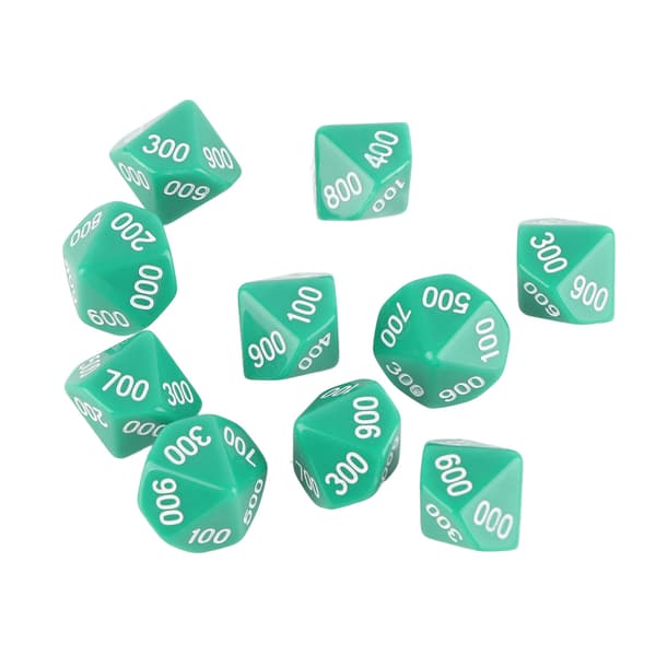 10-pack 10-sidiga tärningar med vita siffror, Wise Teaching Dice för spel, utbildning, underhållning, grön