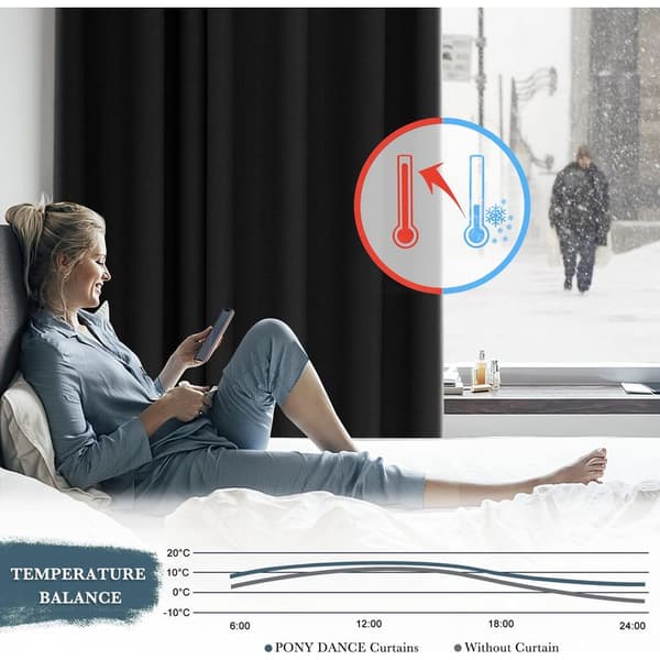 Mørkleggingsgardiner til soverom - Doble termisk isolerende vindusgardiner til hjemmet / Kraftig solid stoff, sett med 2, 100 x 200 cm, svart