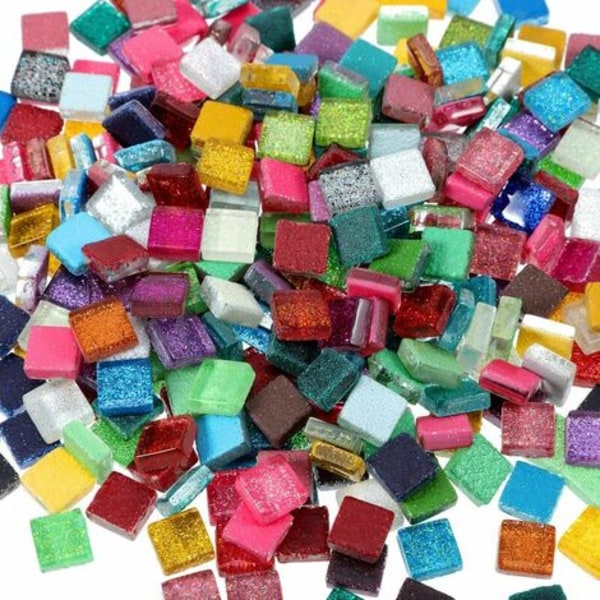 Mosaikk 400 stykker/ 300 g Mosaikkfliser Assorterte farger Glans Krystallmosaikk hjemmedekorasjon for gjør-det-selv-håndverk, kvadratisk,