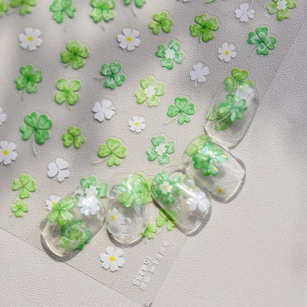 Lucky kløverblomst selvklebende neglekunst dekorativ A2
