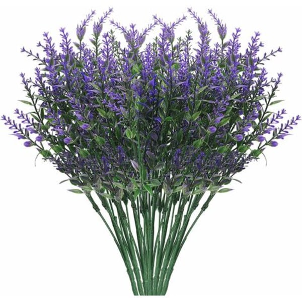 Kunstig lavendel blomsterbukett, 8 stk plast lilla kunstig blomsterdekorasjon, for hage, DIY bryllup, kontor, hjemmeinnredning