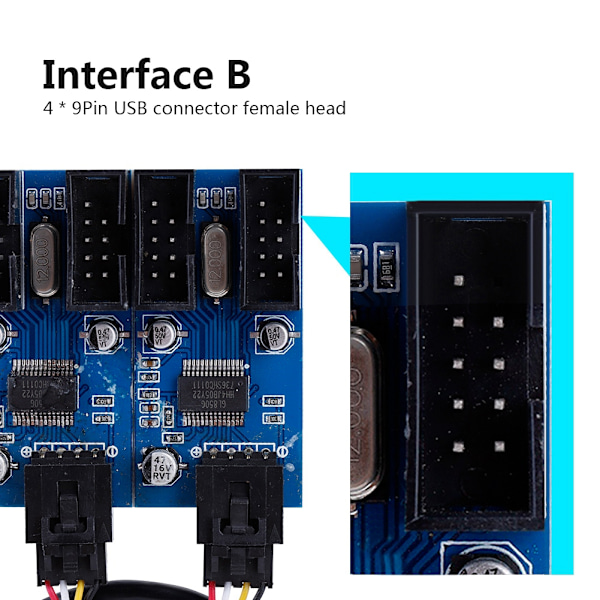 Emolevälipiuhasi 9-napainen USB-otsikko uros 4 naaras - USB 9-napainen liitin