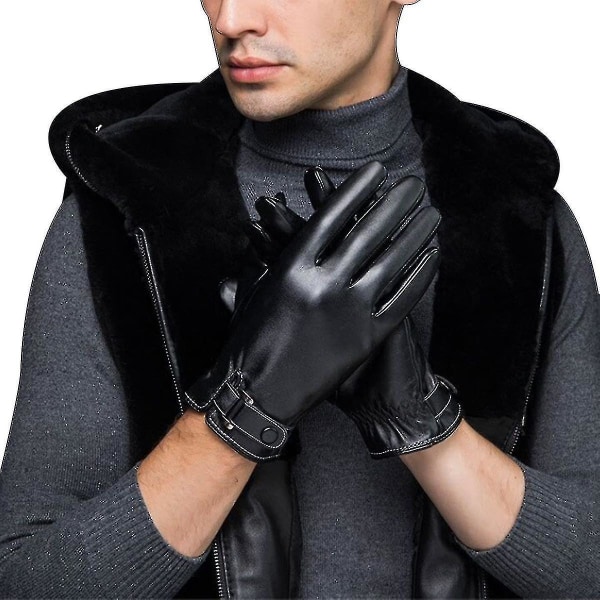 Herre Vinter Autumn Pu Læder Touch Screen Handsker Black