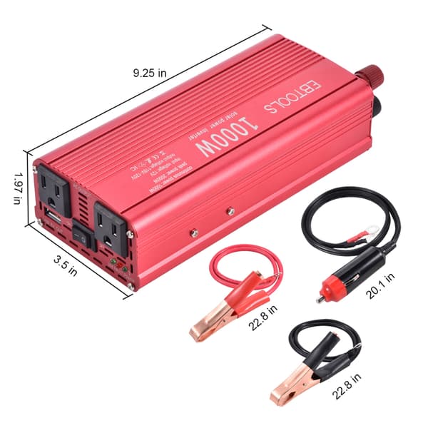 EBTOOLS 1000W 2000W Bilströminverterare 12V DC till 110V AC med 2 uttag