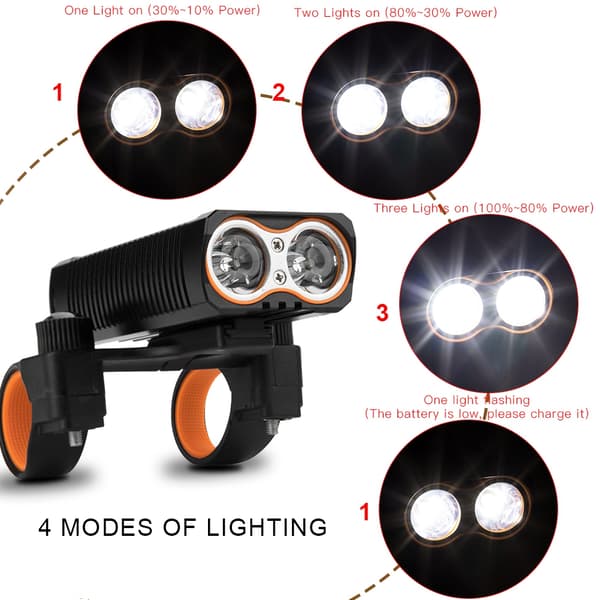 2000lm LED-pyöränvalo USB-pyöränvalo Ladattava lamppu taskulamppu pyöräilyyn