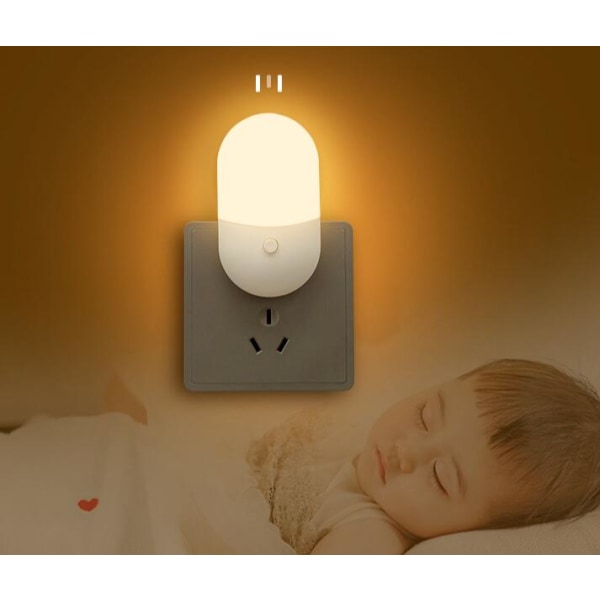 Hvit mini nattlys plug-in led soverom lys nattbord natt lys strømforsyning lys stikkontakt lys øyebeskyttelse natt lys,