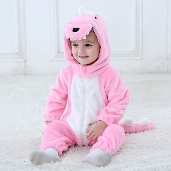 Baby Dinosaur kostym Barn Söt Hoodie Jumpsuit Halloween A-Pink 12-18 Months