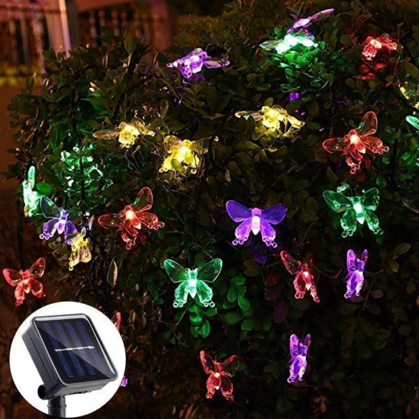 Solar String Lights,T-Audace 5 Meter Solar LED String Lights 20 Butterfly Christmas Party Decoration Lighting (RGB) [Energiklass A+++] (Färg），