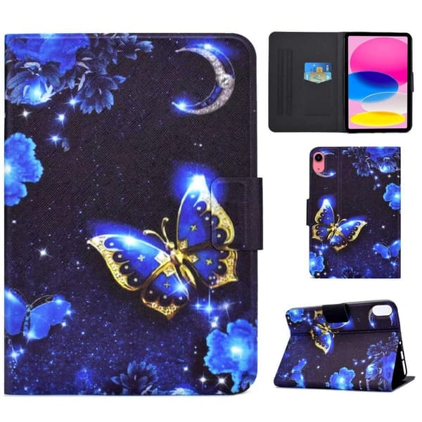 [HT]Apple iPad 10.9 2022 Sammenleggbart deksel kortholder - Blå sommerfugl Blue blue
