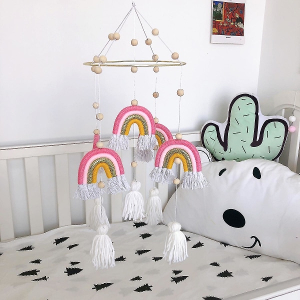 Baby Crib Mobiles regnbueteppet med håndlagde vevde dusker style 3