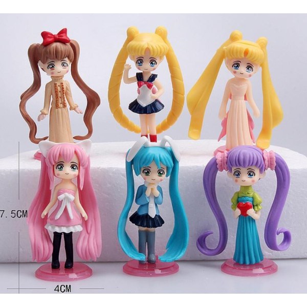 Luova syntymäpäiväkakku istuu kuussa Sailor Moon hahmo kiinteä vesi jääkuu leivontakoristeet autokoristeet (10 kpl)