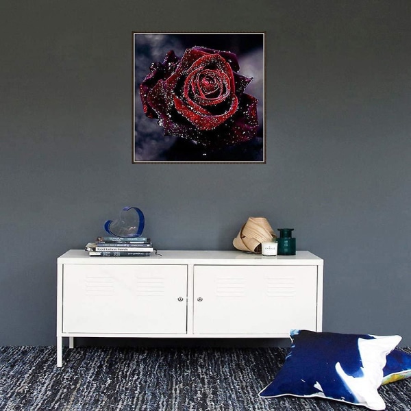 5d DIY diamond painting korsstygn, dekoration av husets vardagsrum, ros, blommor, 30x30cm, ros
