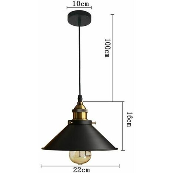 Retro pendellys sett med 2 industridesign Edison E27 taklysekrone i metall, Ø 22 cm, svart