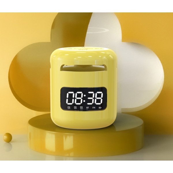 Trådlös bluetooth klocka högtalare, mini bärbar utomhus väckarklocka högtalare (gul),