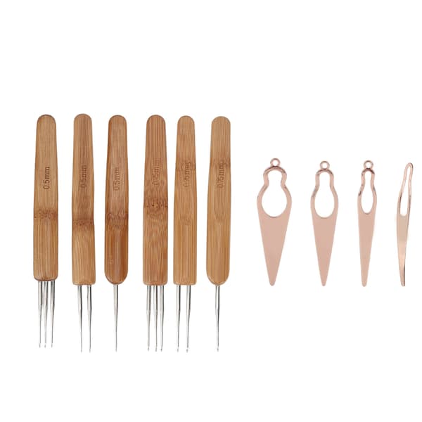 10 stk Dreadlock Verktøysett Legering Bambus Heklenål Dreadlock Nåler Hårstyling Kit Rosegull