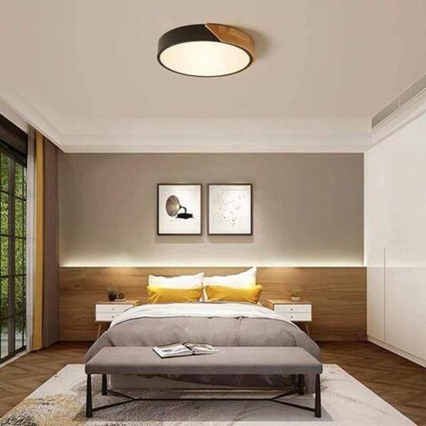 Mustat LED-kattovalaisimet, moderni puinen kattovalaisin, 18 W pyöreä uppoasennettava kattovalaisin makuuhuoneen keittiöön Living Ro