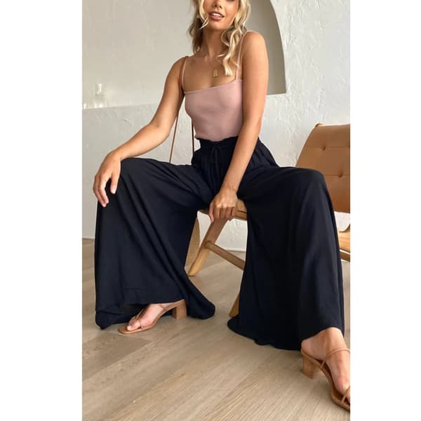 Damernas Högmidjade Vida Byxor - Enfärgad, Elastisk Midja, Perfekt för Vardag, Yoga, Jogging, Vandring 2 2 XL
