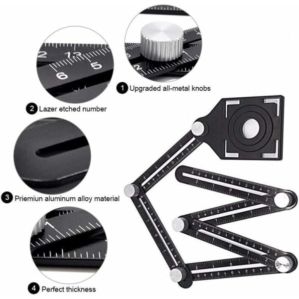 Monteringsverktøy Flisåpningssøker Aluminiumslegering Multi-Angle Fitting Tool Linjal