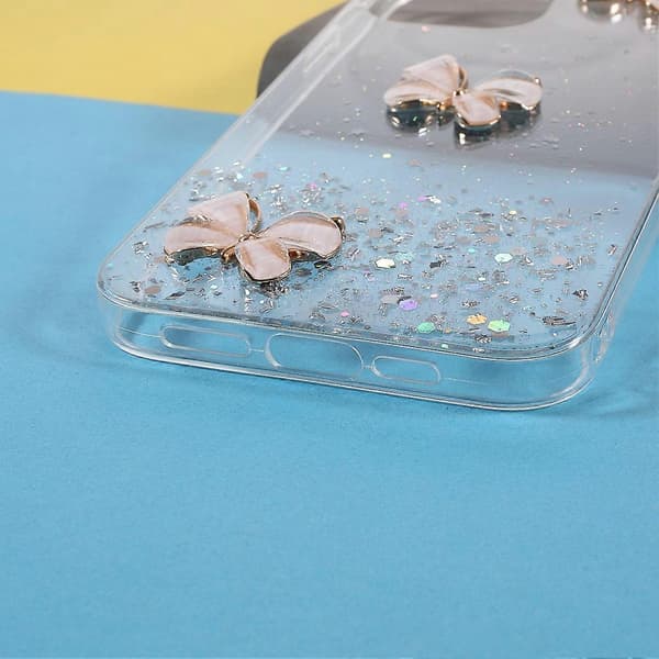 Glitter Sparkle 3D Sommerfuglemønster Epoxy Blødt TPU Telefoncover til iPhone 13 mini 5.4 tommer