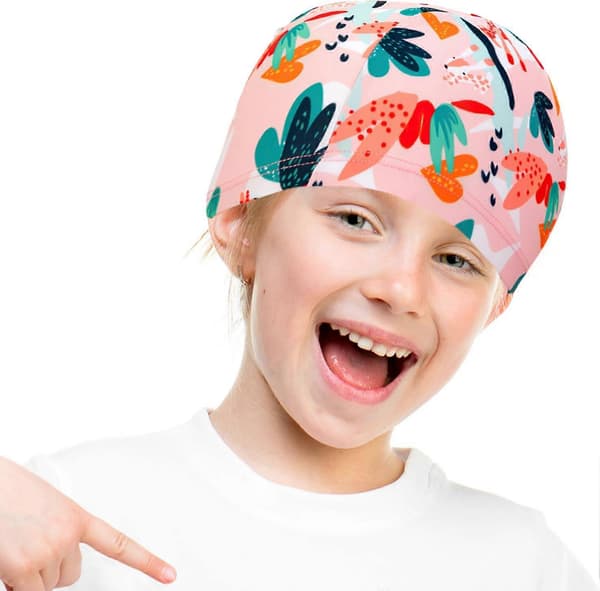 [HT] Flickors badmössa, polyester, tyg, söta badmössor för flickor i åldern 3-10 år, lång