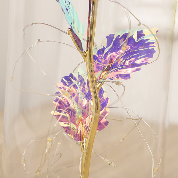 Bevart blomsterglasslokk Gullfolie roseblomst med LED-varmelys, Valentinsdag og julegaver (01),