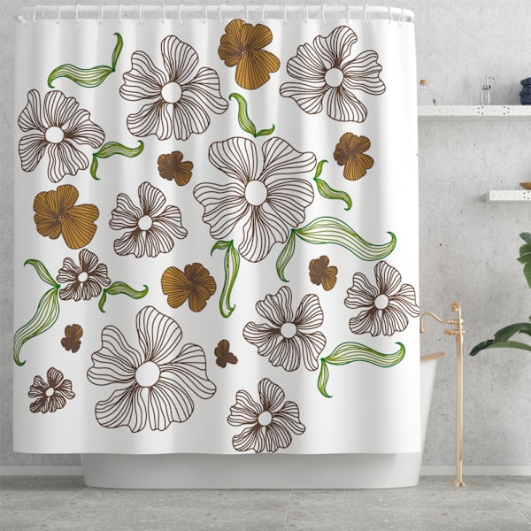 Liten serie av färska blommor tryck rose fyrdelad polyester duschdraperi toalett golvmatta, A9,