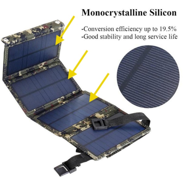 5V mobiltelefon solcellepanel ladeveske, liten størrelse, bærbar, sammenleggbar (kamoflasje)